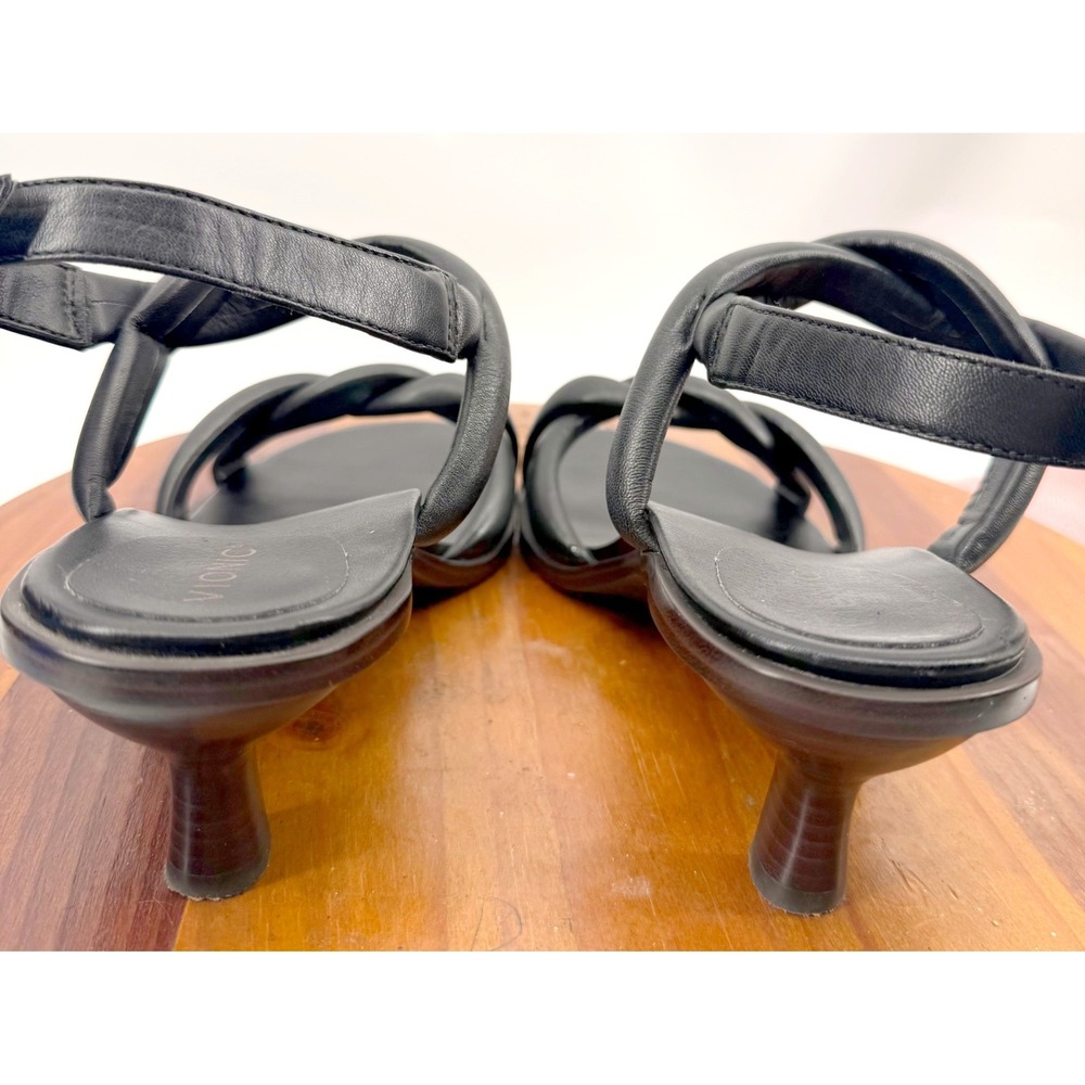Vionic Angelica Sandals Size 9 Black Leather Twisted Strap Kitten Heel Slingback - Picture 7 of 8